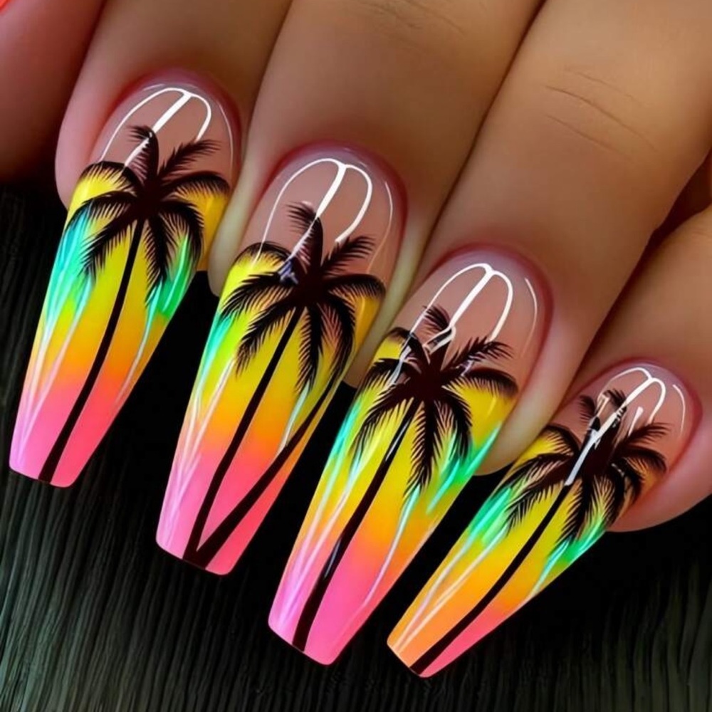 Colorful Floral & Butterfly Patterns, 24pcs/Box, Stylish Nail Set Summer